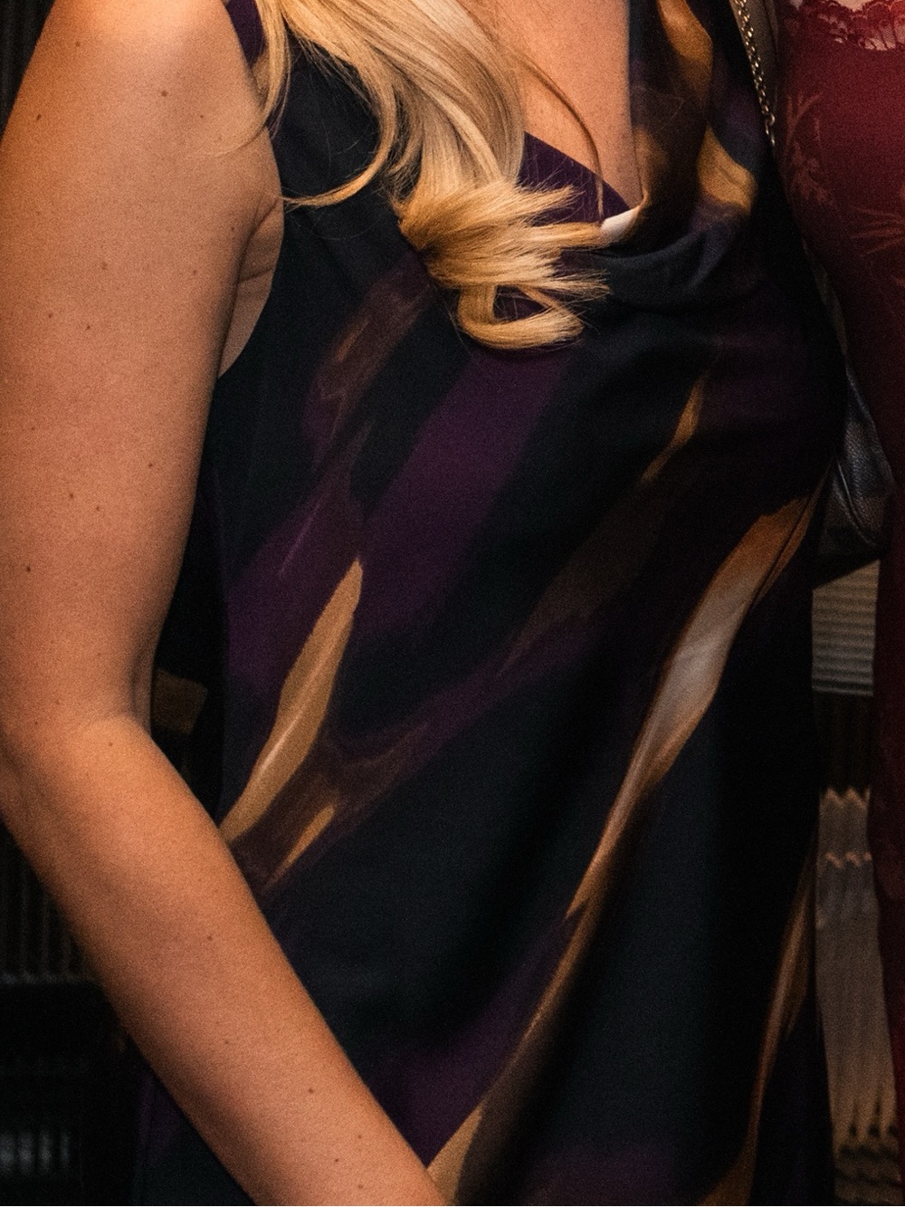 DKNY Black Maxi Dress with Gold and Plum Brushstroke Print - Picture 4 of 4